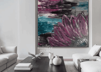 nagy méretű színes bohém absztrakt festmény Bocskay Helga